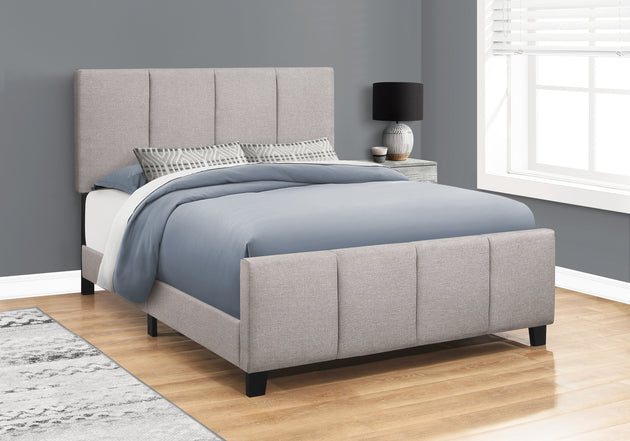 I 6025Q Bed - Queen Size / Grey Linen With Black Wood Legs - Furniture Depot (7881127264504)