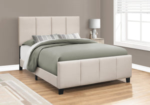 I 6026Q Bed - Queen Size / Beige Linen With Black Wood Legs - Furniture Depot