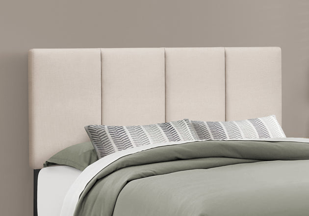 I 6026Q Bed - Queen Size / Beige Linen With Black Wood Legs - Furniture Depot
