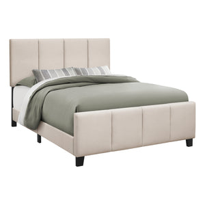 I 6026Q Bed - Queen Size / Beige Linen With Black Wood Legs - Furniture Depot
