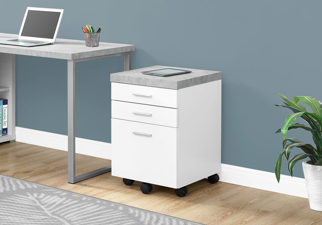 I 7051 Filing Cabinet - 3 Drawer / White / Cement-Look On Castor - Furniture Depot (7881128116472)