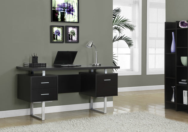 I 7080 Computer Desk - 60"L / Espresso / Silver Metal - Furniture Depot