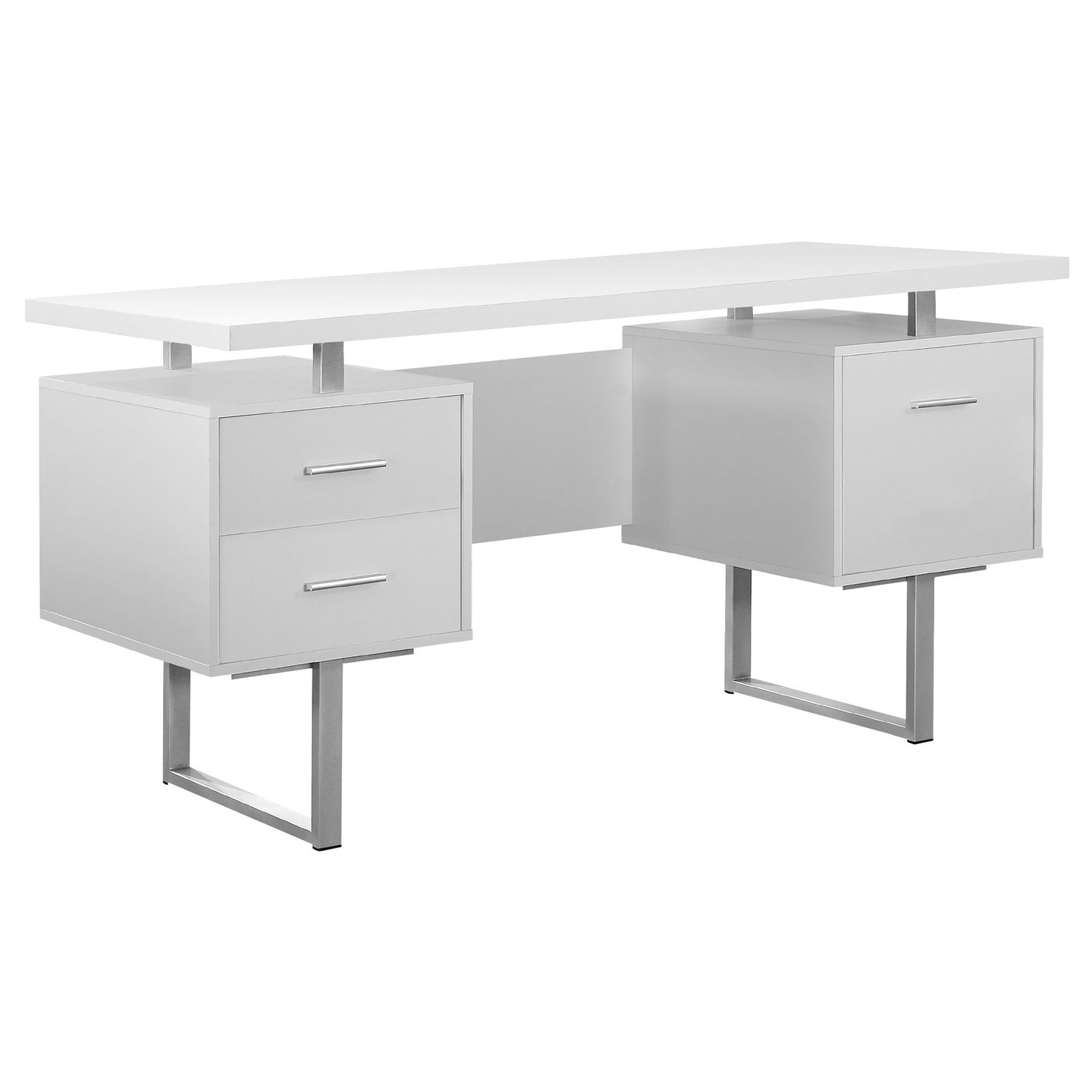 I 7081 Computer Desk - 60"L / White / Silver Metal - Furniture Depot