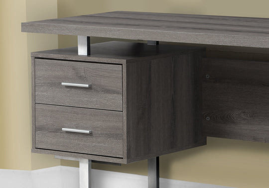 I 7082 Computer Desk - 60"L / Dark Taupe / Silver Metal - Furniture Depot
