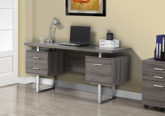 I 7082 Computer Desk - 60"L / Dark Taupe / Silver Metal - Furniture Depot