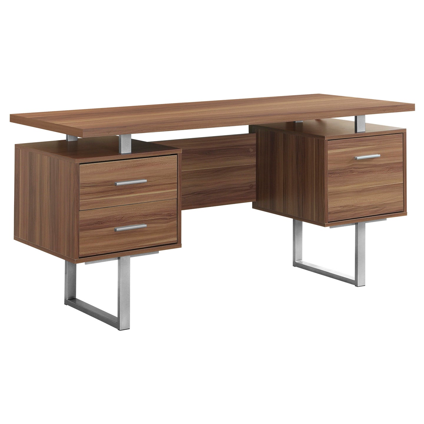 I 7083 Computer Desk - 60"L / Walnut / Silver Metal - Furniture Depot