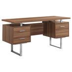 I 7083 Computer Desk - 60"L / Walnut / Silver Metal - Furniture Depot