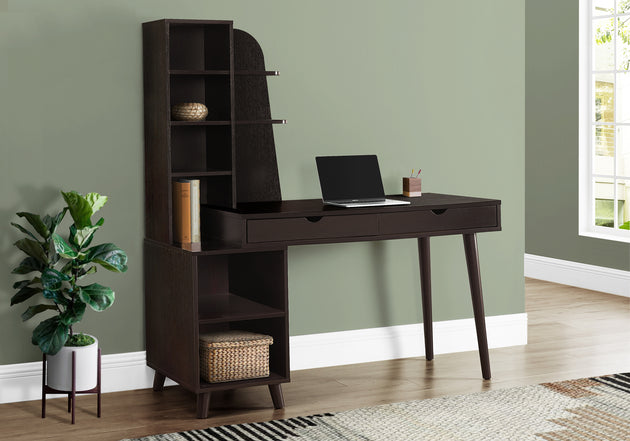 I 7096 Computer Desk - 55"L / Espresso With Bookcase - Furniture Depot (7881128640760)