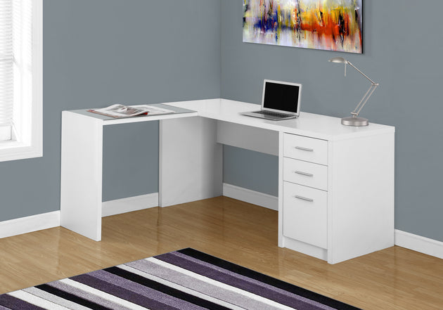 I 7136 Computer Desk - White Corner With Tempered Glass - Furniture Depot