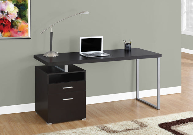 I 7143 Computer Desk - 60"L / Espresso / Silver Metal - Furniture Depot (7881129099512)
