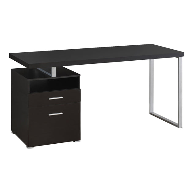 I 7143 Computer Desk - 60"L / Espresso / Silver Metal - Furniture Depot (7881129099512)