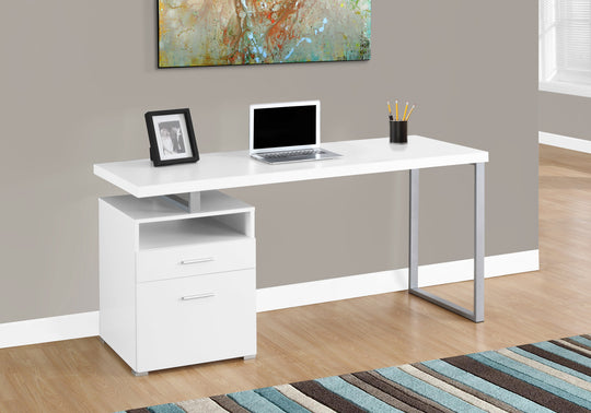 I 7144 Computer Desk - 60"L / White / Silver Metal - Furniture Depot