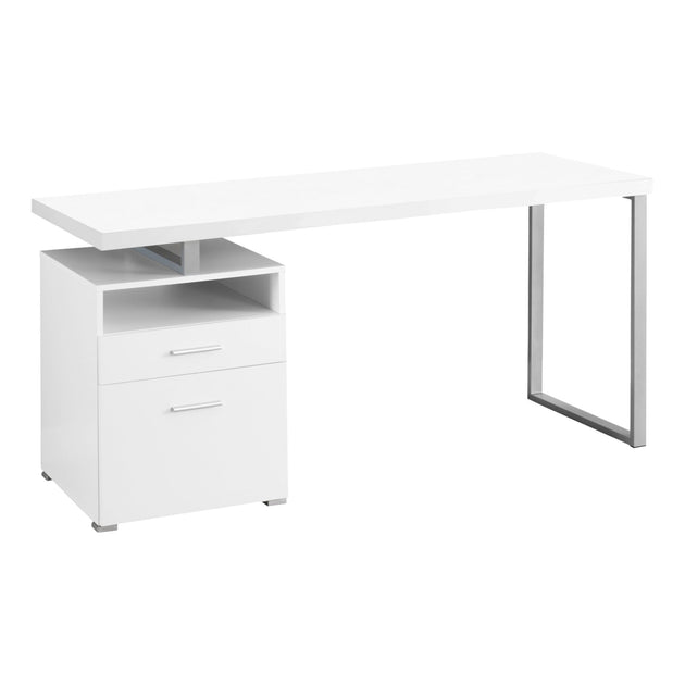 I 7144 Computer Desk - 60"L / White / Silver Metal - Furniture Depot
