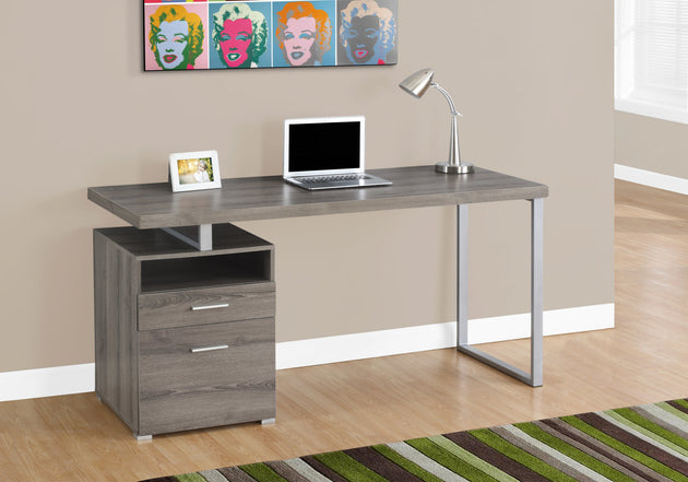 I 7145 Computer Desk - 60"L / Dark Taupe / Silver Metal - Furniture Depot (4864492666982)