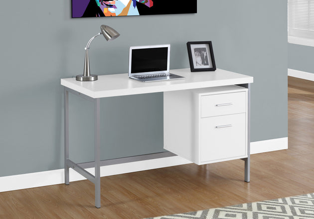 I 7149 Computer Desk - 48"L / White / Silver Metal - Furniture Depot