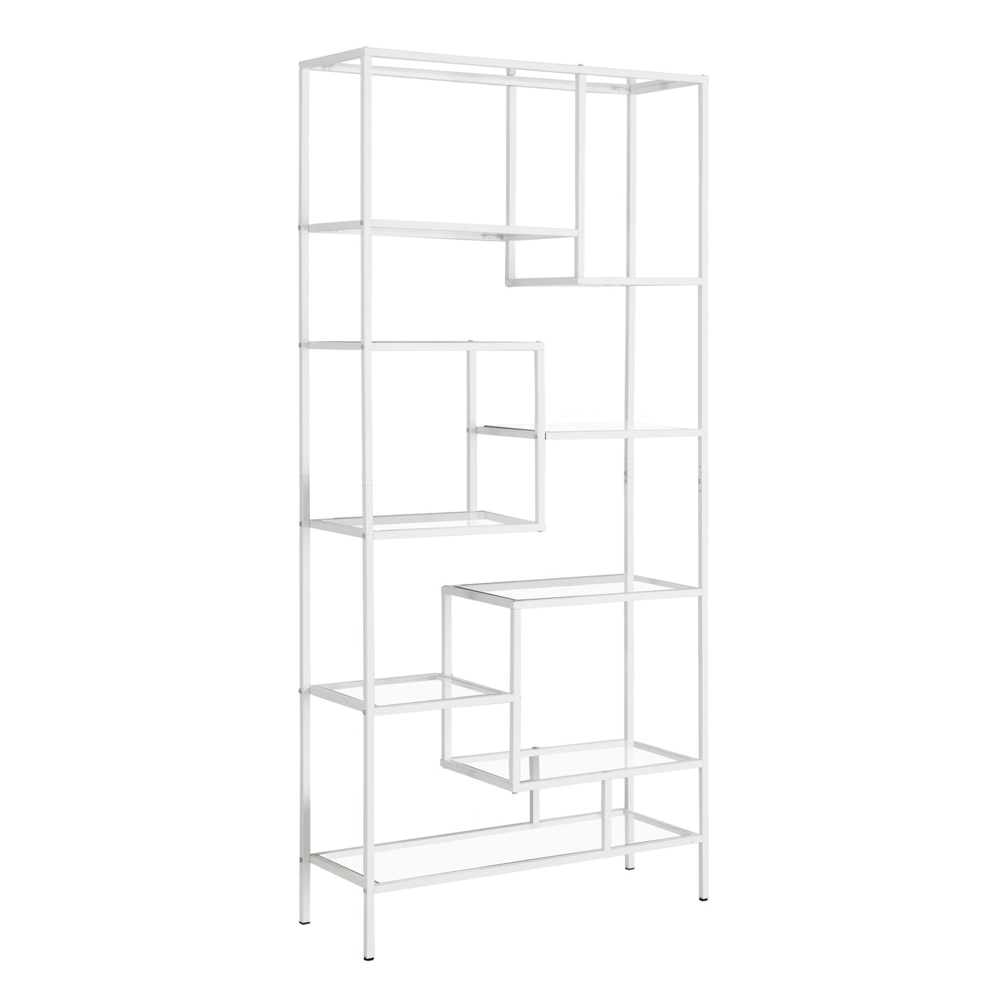 I 7159 Bookcase - 72"H / White Metal With Tempered Glass - Furniture Depot