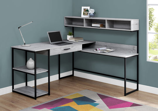 I 7160 Computer Desk - Grey / Black Metal Corner - Furniture Depot