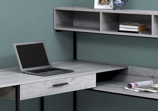 I 7160 Computer Desk - Grey / Black Metal Corner - Furniture Depot
