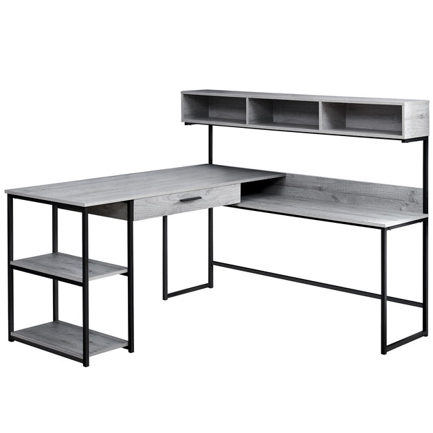 I 7160 Computer Desk - Grey / Black Metal Corner - Furniture Depot