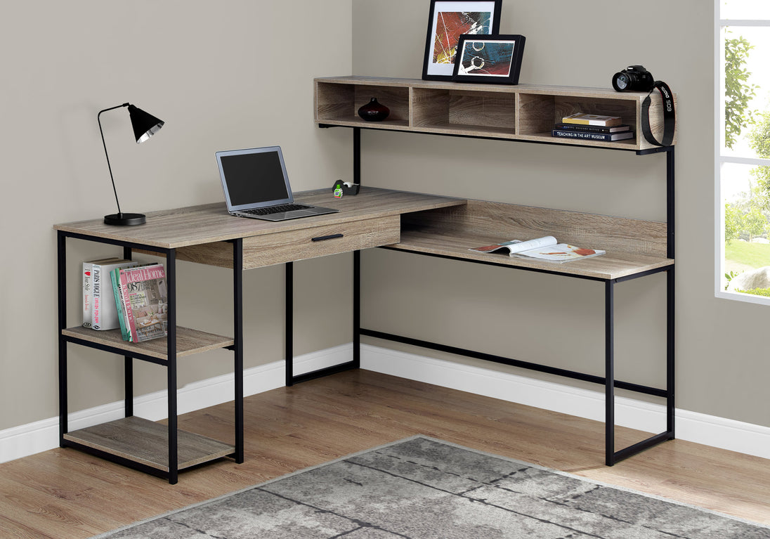 I 7161 Computer Desk - Dark Taupe / Black Metal Corner - Furniture Depot