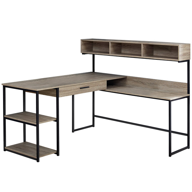I 7161 Computer Desk - Dark Taupe / Black Metal Corner - Furniture Depot