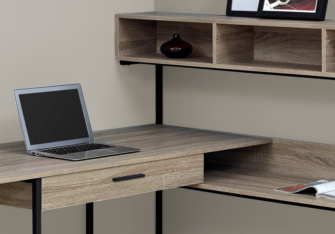 I 7161 Computer Desk - Dark Taupe / Black Metal Corner - Furniture Depot
