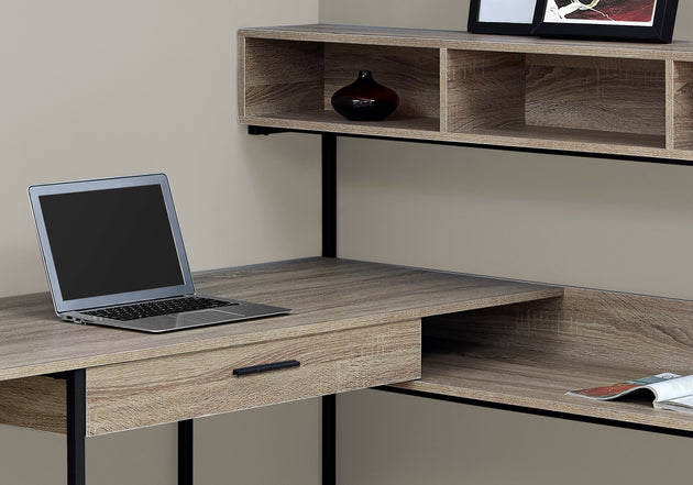 I 7161 Computer Desk - Dark Taupe / Black Metal Corner - Furniture Depot