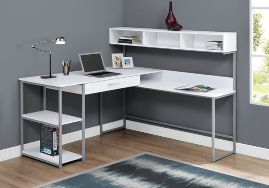 I 7162 Computer Desk - White / Silver Metal Corner - Furniture Depot