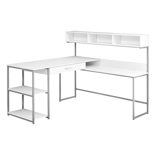 I 7162 Computer Desk - White / Silver Metal Corner - Furniture Depot
