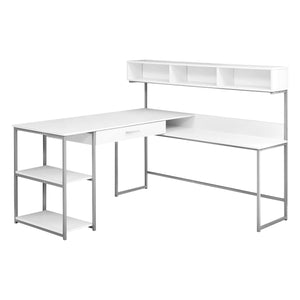 I 7162 Computer Desk - White / Silver Metal Corner - Furniture Depot