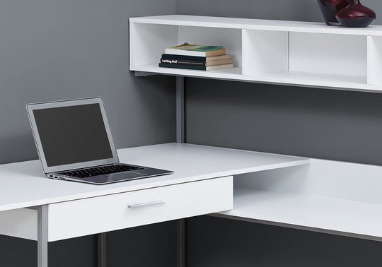 I 7162 Computer Desk - White / Silver Metal Corner - Furniture Depot