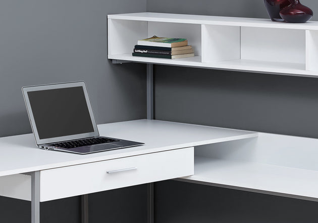 I 7162 Computer Desk - White / Silver Metal Corner - Furniture Depot