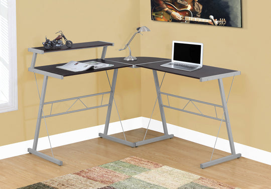 I 7171 Computer Desk - Espresso Top / Silver Metal - Furniture Depot