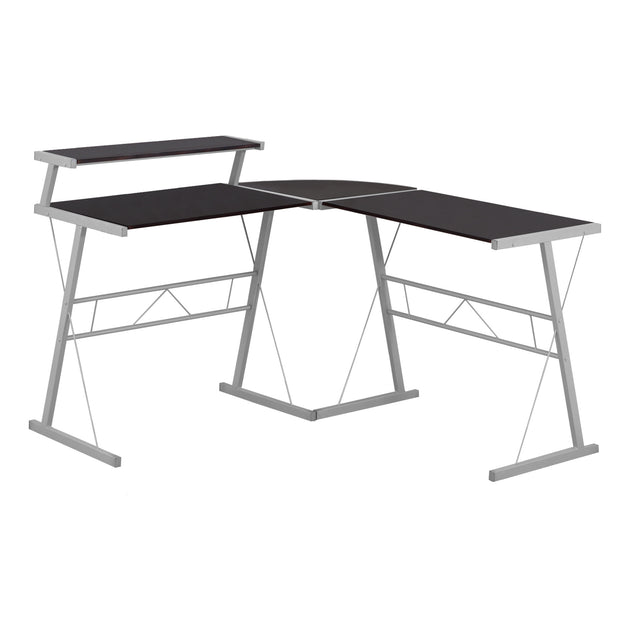 I 7171 Computer Desk - Espresso Top / Silver Metal - Furniture Depot
