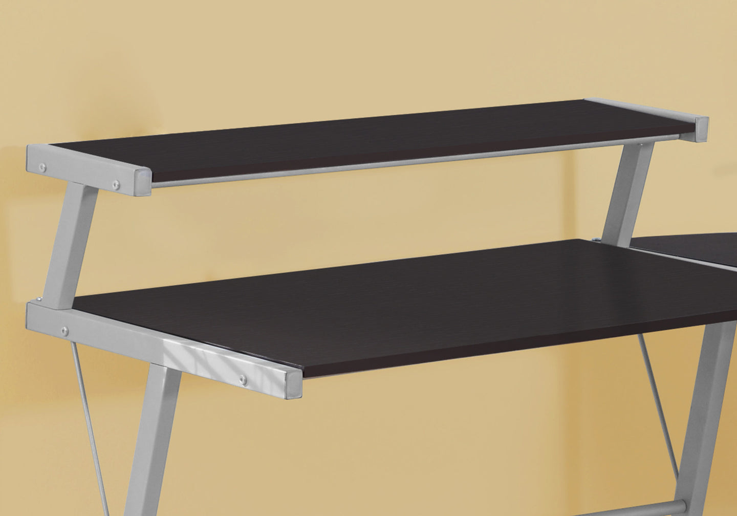 I 7171 Computer Desk - Espresso Top / Silver Metal - Furniture Depot