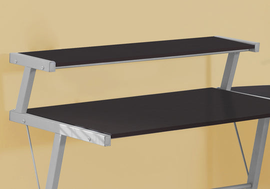 I 7171 Computer Desk - Espresso Top / Silver Metal - Furniture Depot