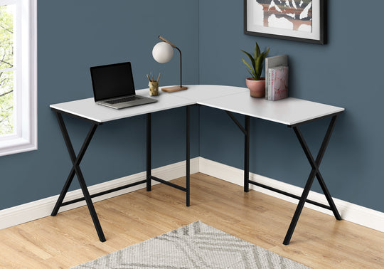 I 7195 Computer Desk - 55"L / White Top / Black Metal Corner - Furniture Depot