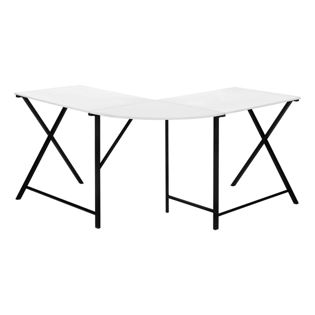 I 7195 Computer Desk - 55"L / White Top / Black Metal Corner - Furniture Depot
