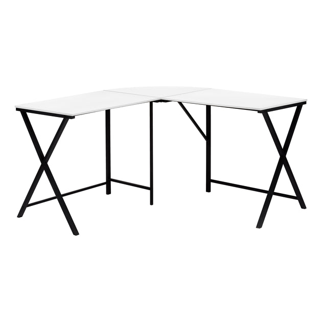 I 7195 Computer Desk - 55"L / White Top / Black Metal Corner - Furniture Depot