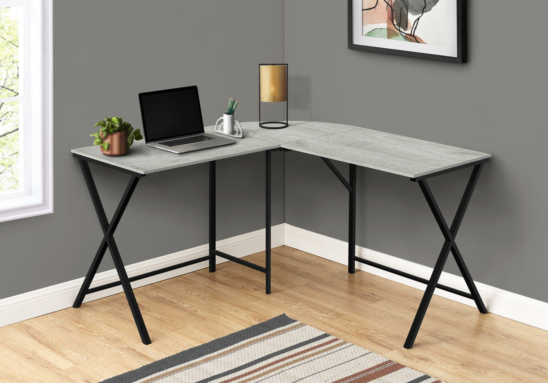 I 7196 Computer Desk - 55"L / Grey Top / Black Metal Corner - Furniture Depot (7881129984248)
