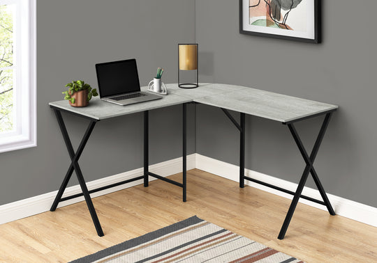 I 7196 Computer Desk - 55"L / Grey Top / Black Metal Corner - Furniture Depot (7881129984248)
