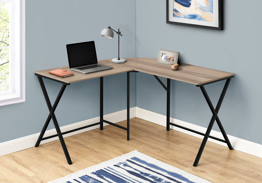 I 7197 Computer Desk - 55"L / Dark Taupe Top/ Black Metal Corner - Furniture Depot