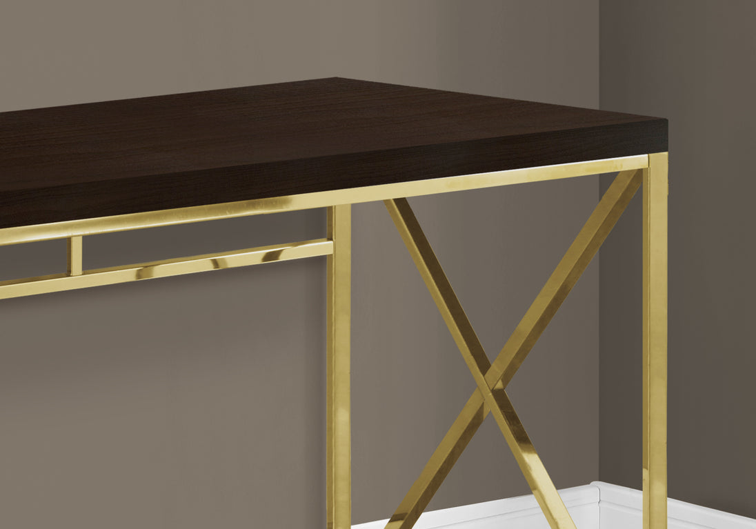 I 7201 Computer Desk - 48"L / Espresso / Gold Metal - Furniture Depot