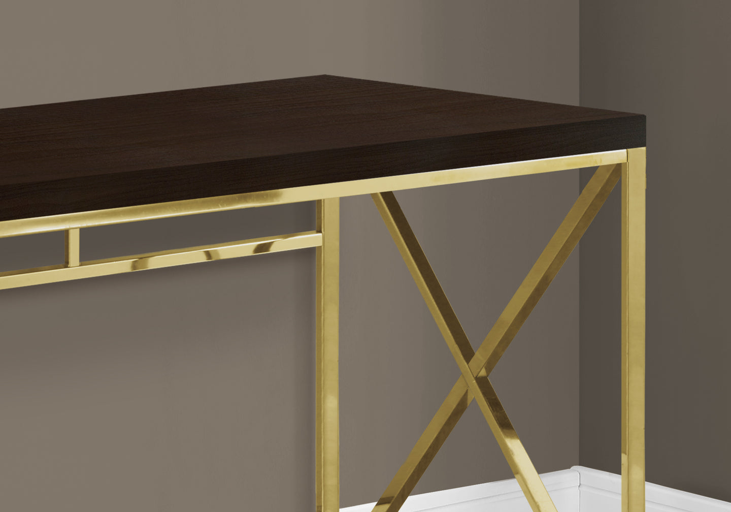 I 7201 Computer Desk - 48"L / Espresso / Gold Metal - Furniture Depot