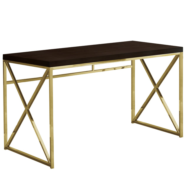 I 7201 Computer Desk - 48"L / Espresso / Gold Metal - Furniture Depot