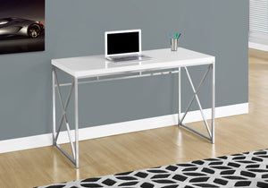 I 7205 Computer Desk - 48"L / Glossy White / Chrome Metal - Furniture Depot