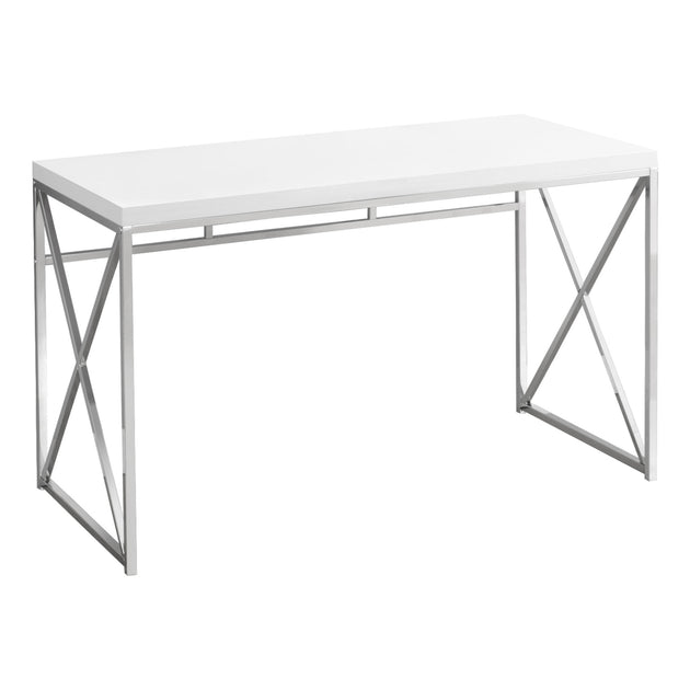 I 7205 Computer Desk - 48"L / Glossy White / Chrome Metal - Furniture Depot