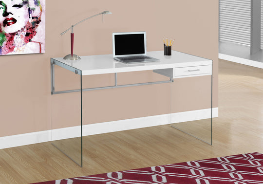 I 7209 Computer Desk - 48"L / Glossy White / Tempered Glass - Furniture Depot