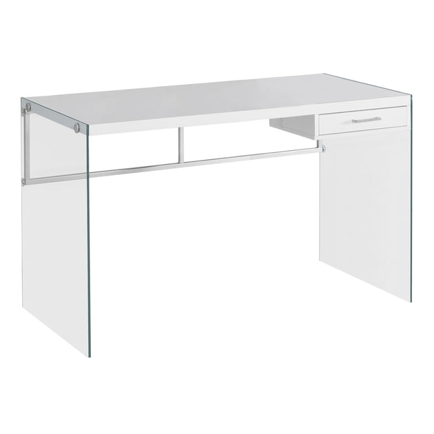 I 7209 Computer Desk - 48"L / Glossy White / Tempered Glass - Furniture Depot