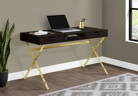 I 7210 Computer Desk - 48"L / Espresso / Gold Metal - Furniture Depot